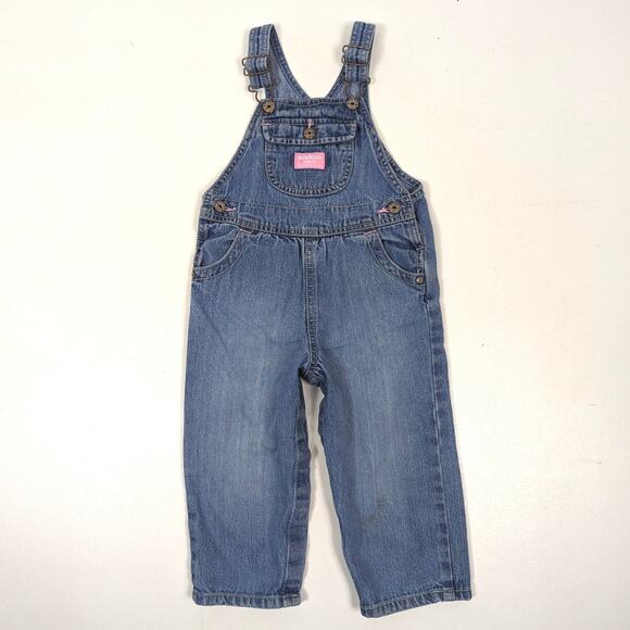 Oshkosh Bgosh Overalls Girls Size 24m Denim Pink Patch - Picture 1 of 6